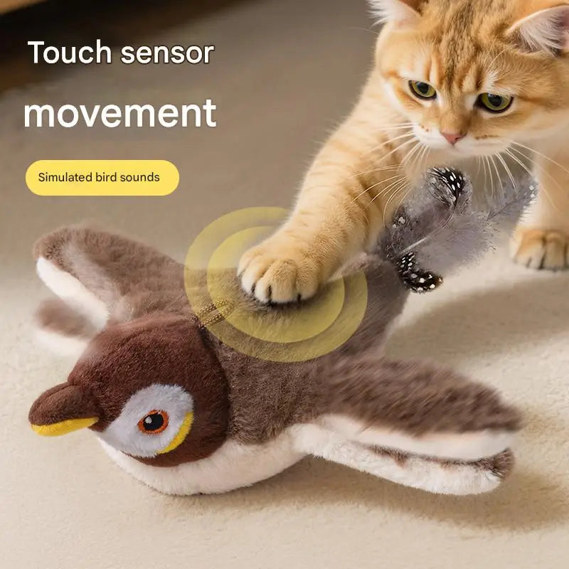 Pat Cat Toy Interactive Cat Sports Toy with Realistic Bird Chirp USB Charging Automatic Cat Kick Catnip Toy
