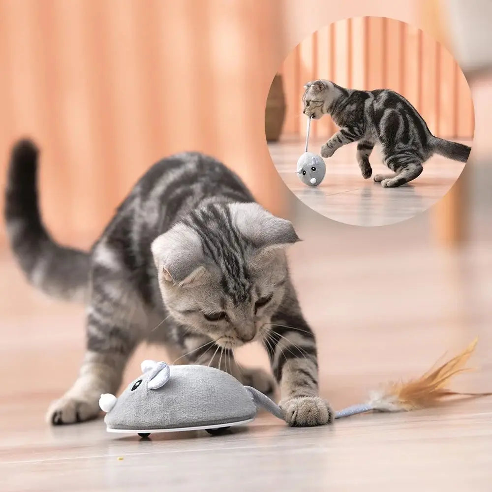 Promotional high-quality creative intelligent sensing mouse cat toy stick tail design electric automatic pet interactive toy