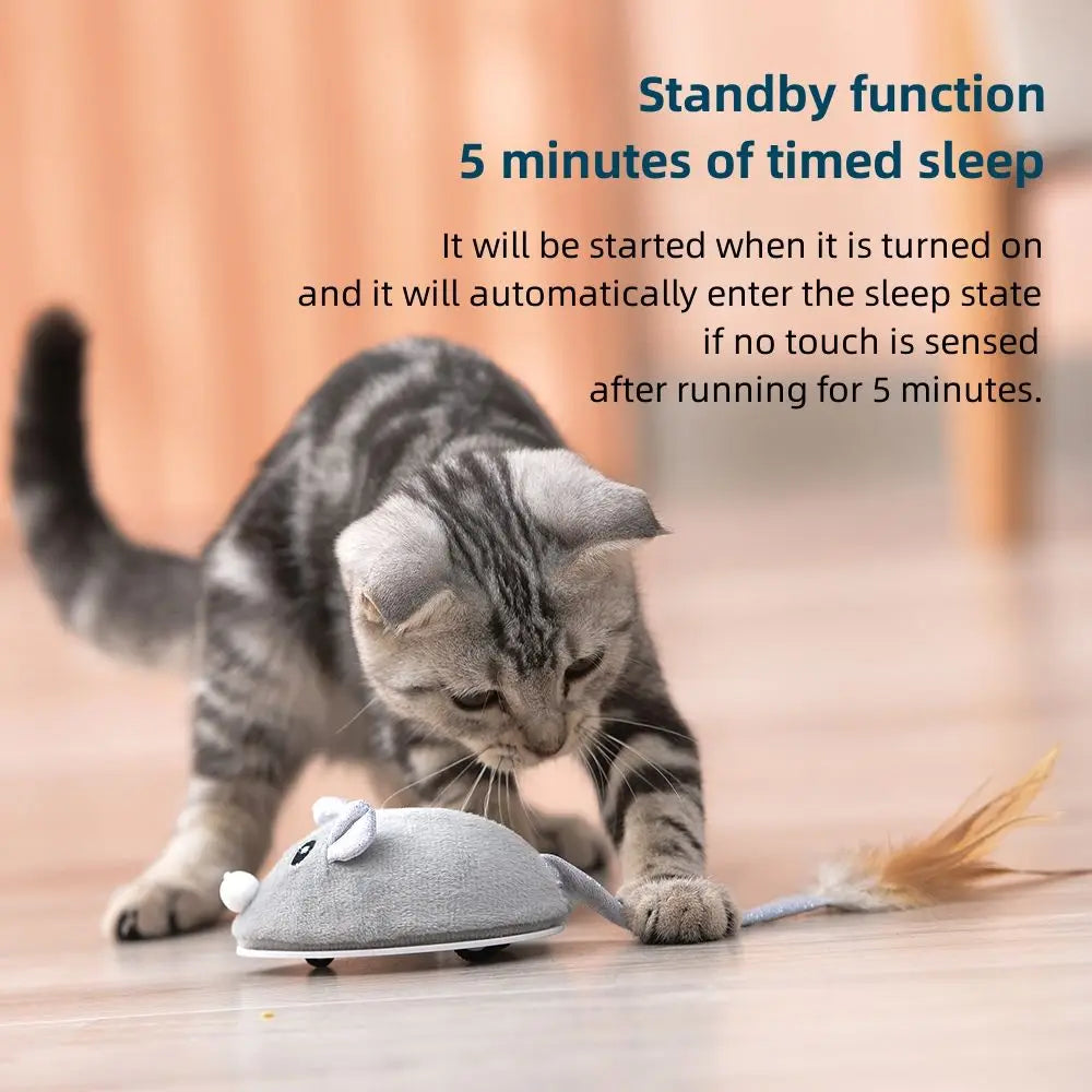 Promotional high-quality creative intelligent sensing mouse cat toy stick tail design electric automatic pet interactive toy