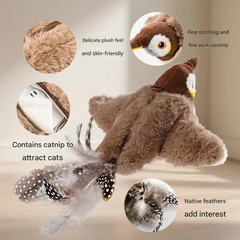 Pat Cat Toy Interactive Cat Sports Toy with Realistic Bird Chirp USB Charging Automatic Cat Kick Catnip Toy