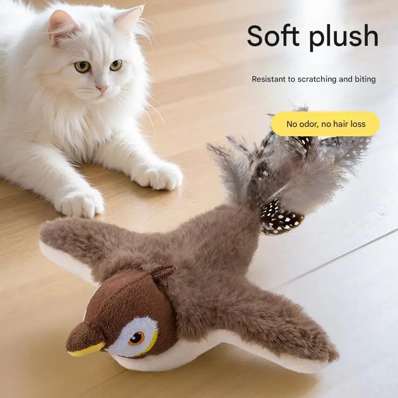Pat Cat Toy Interactive Cat Sports Toy with Realistic Bird Chirp USB Charging Automatic Cat Kick Catnip Toy