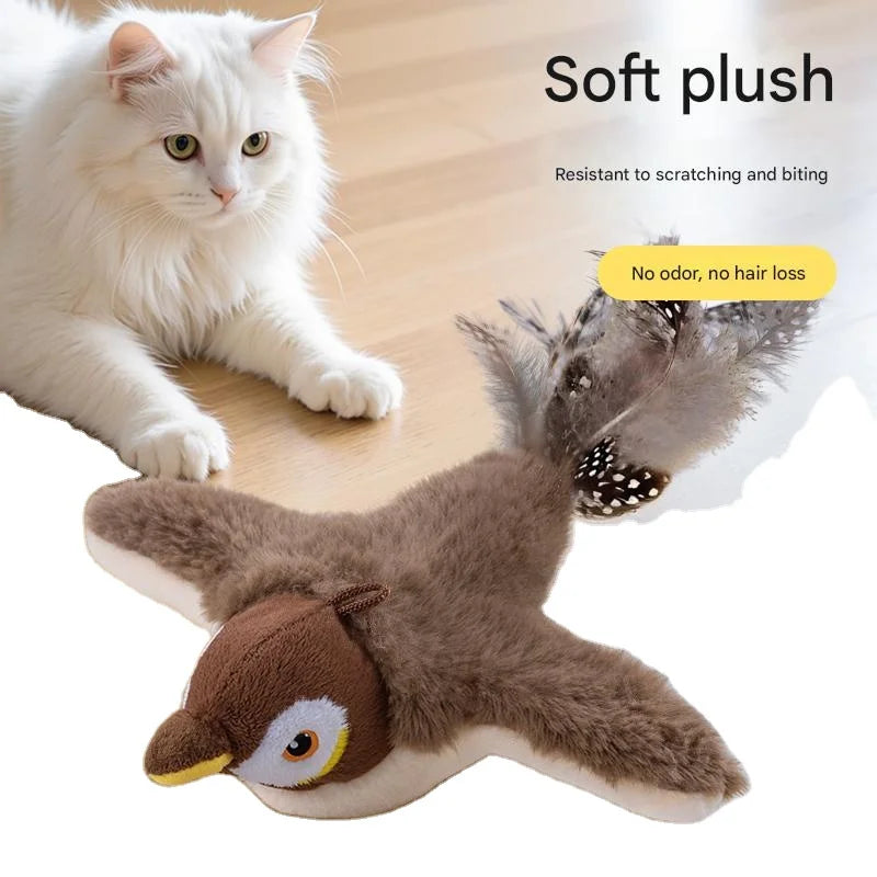 Pat Cat Toy Interactive Cat Sports Toy with Realistic Bird Chirp USB Charging Automatic Cat Kick Catnip Toy