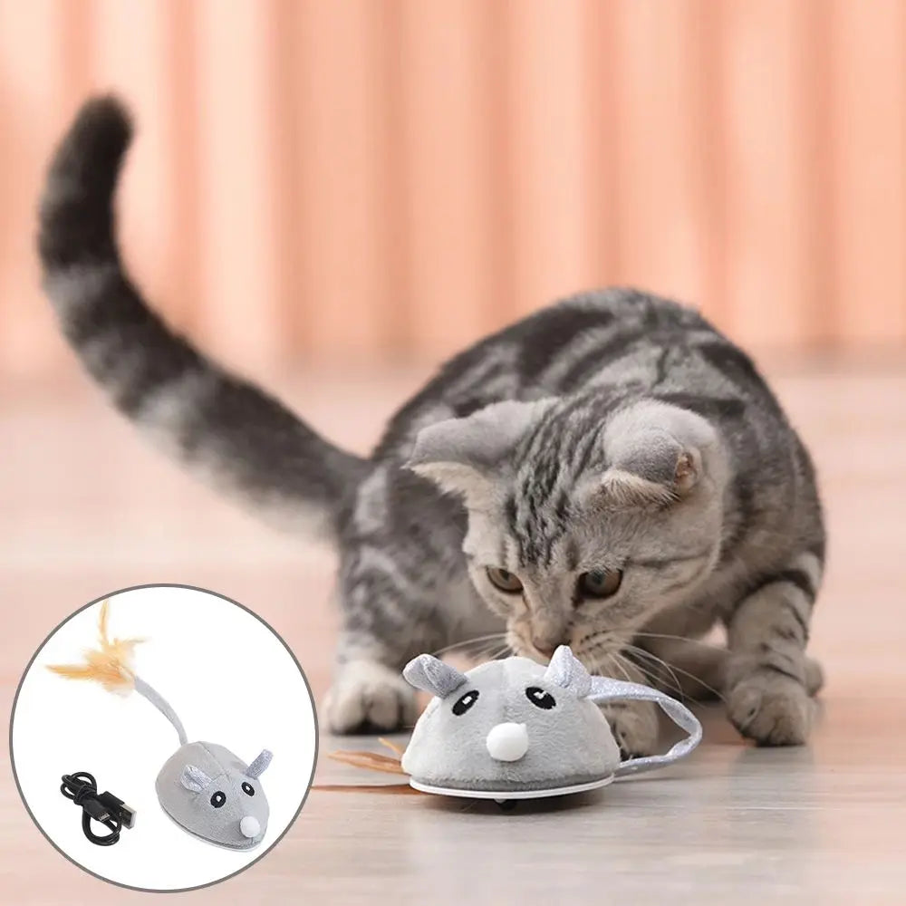 Promotional high-quality creative intelligent sensing mouse cat toy stick tail design electric automatic pet interactive toy