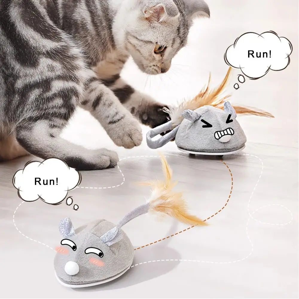 Promotional high-quality creative intelligent sensing mouse cat toy stick tail design electric automatic pet interactive toy