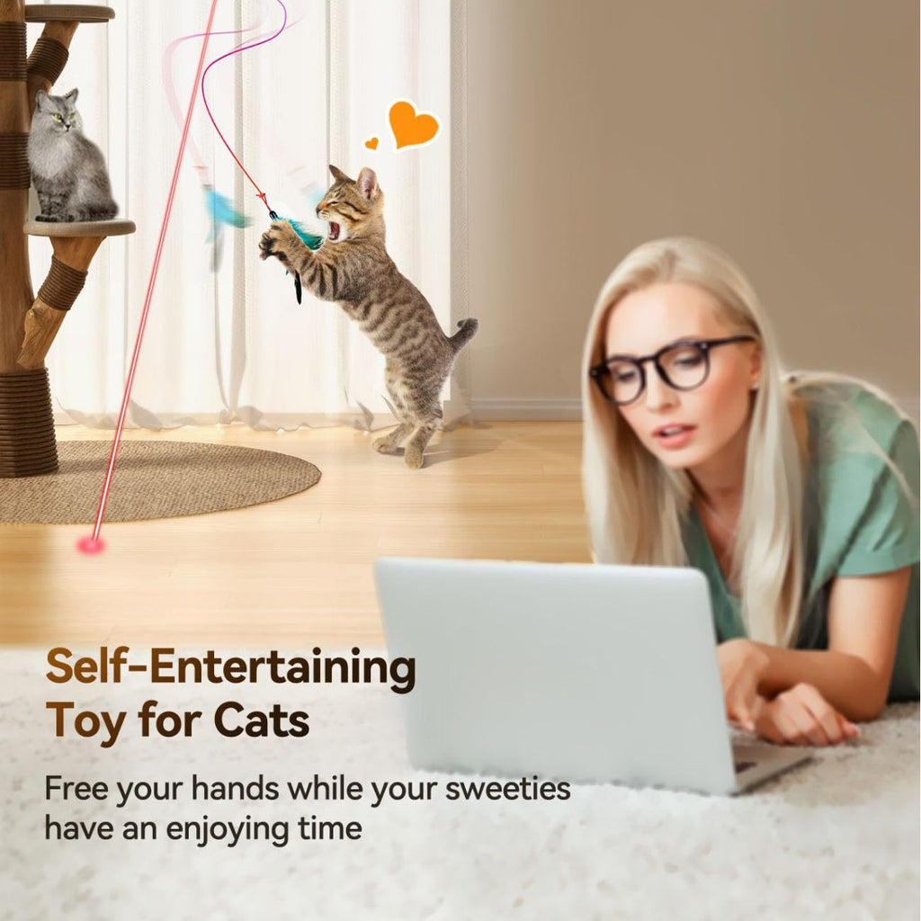 cat interactive toy, door-mounted LED infrared cat teaser, feather + simulated mouse combination, indoor pet