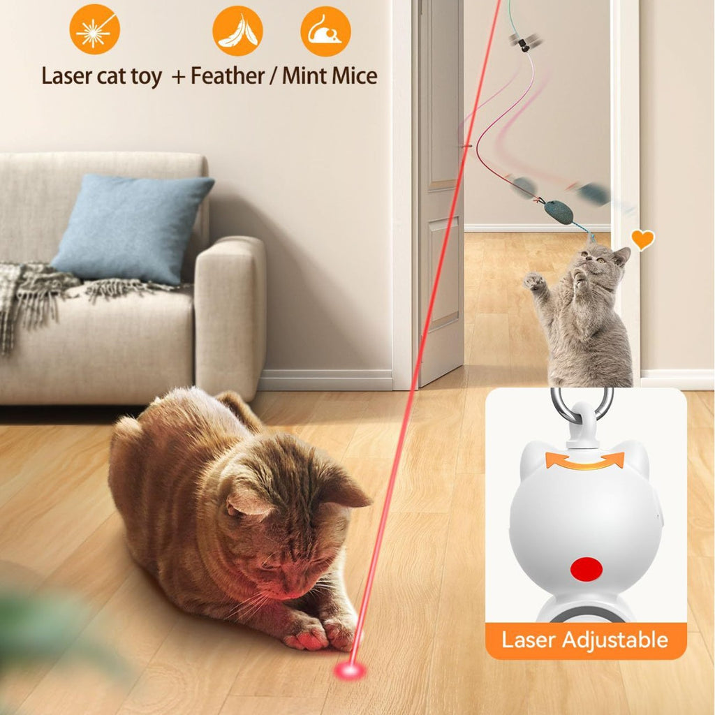 cat interactive toy, door-mounted LED infrared cat teaser, feather + simulated mouse combination, indoor pet