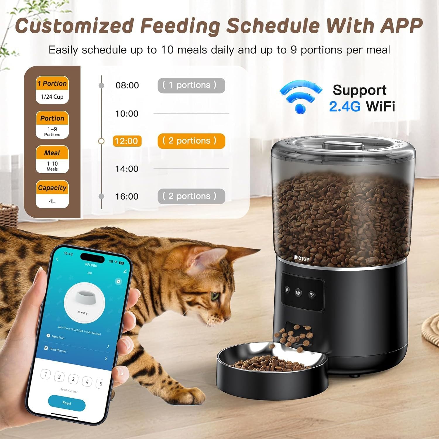 Automatic cat feeder 4L meal graffiti APP remote WIFI smart pet feeding cat and dog supplies feeding