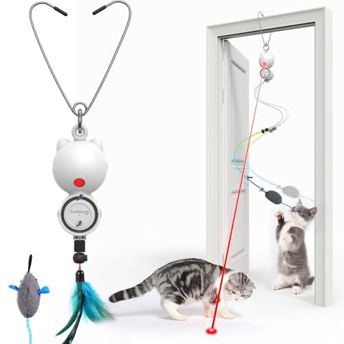 cat interactive toy, door-mounted LED infrared cat teaser, feather + simulated mouse combination, indoor pet